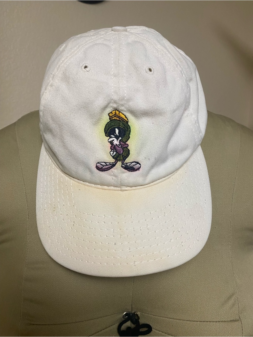 White Baseball Cap with Embroidered Marvin the Martian